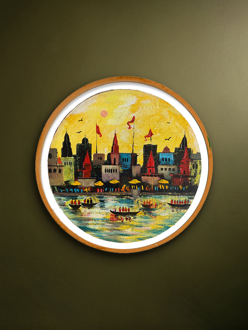 Shop The Celestial Scenery: Varanasi Ghat in Acrylic by Ashish Kumar Mishra