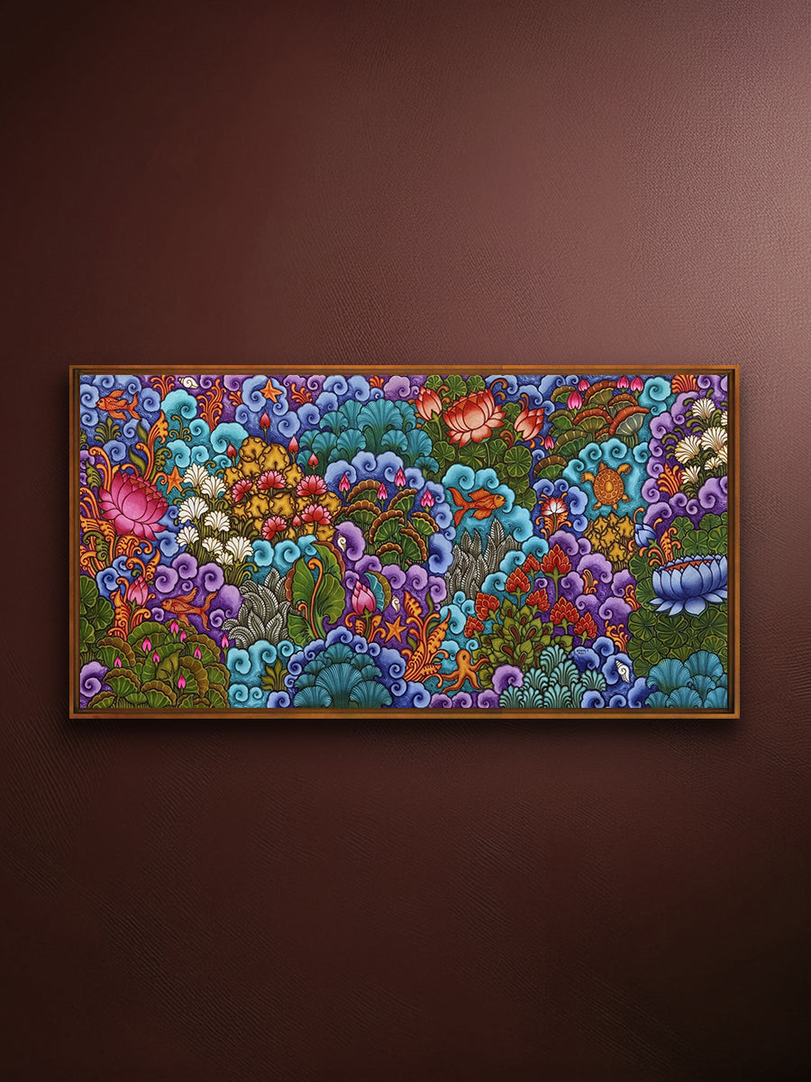 Shop The Cosmic Sea: Divine Lotus Blossoms in Kerala Mural by Adarsh