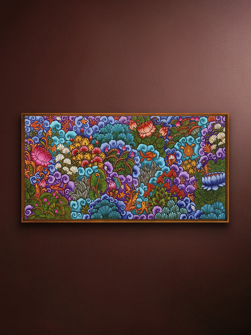Shop The Cosmic Sea: Divine Lotus Blossoms in Kerala Mural by Adarsh
