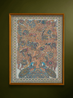 Shop The Dance of Nature: Tree of life with Peacocks and Parrots in Kalamkari by Harinath N