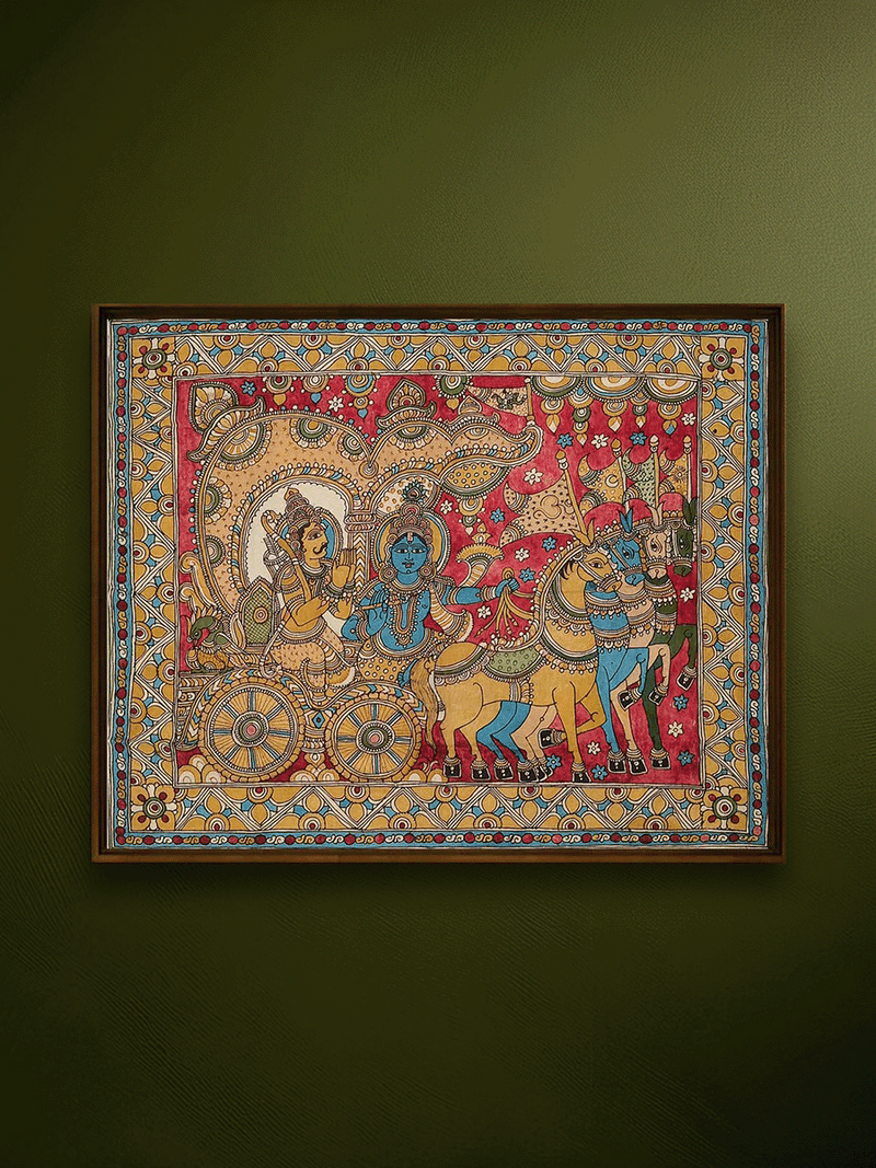Shop The Divine Chariot: Lord Krishna and Arjuna in Kalamkari by Mannasamudram Viswanath Reddy