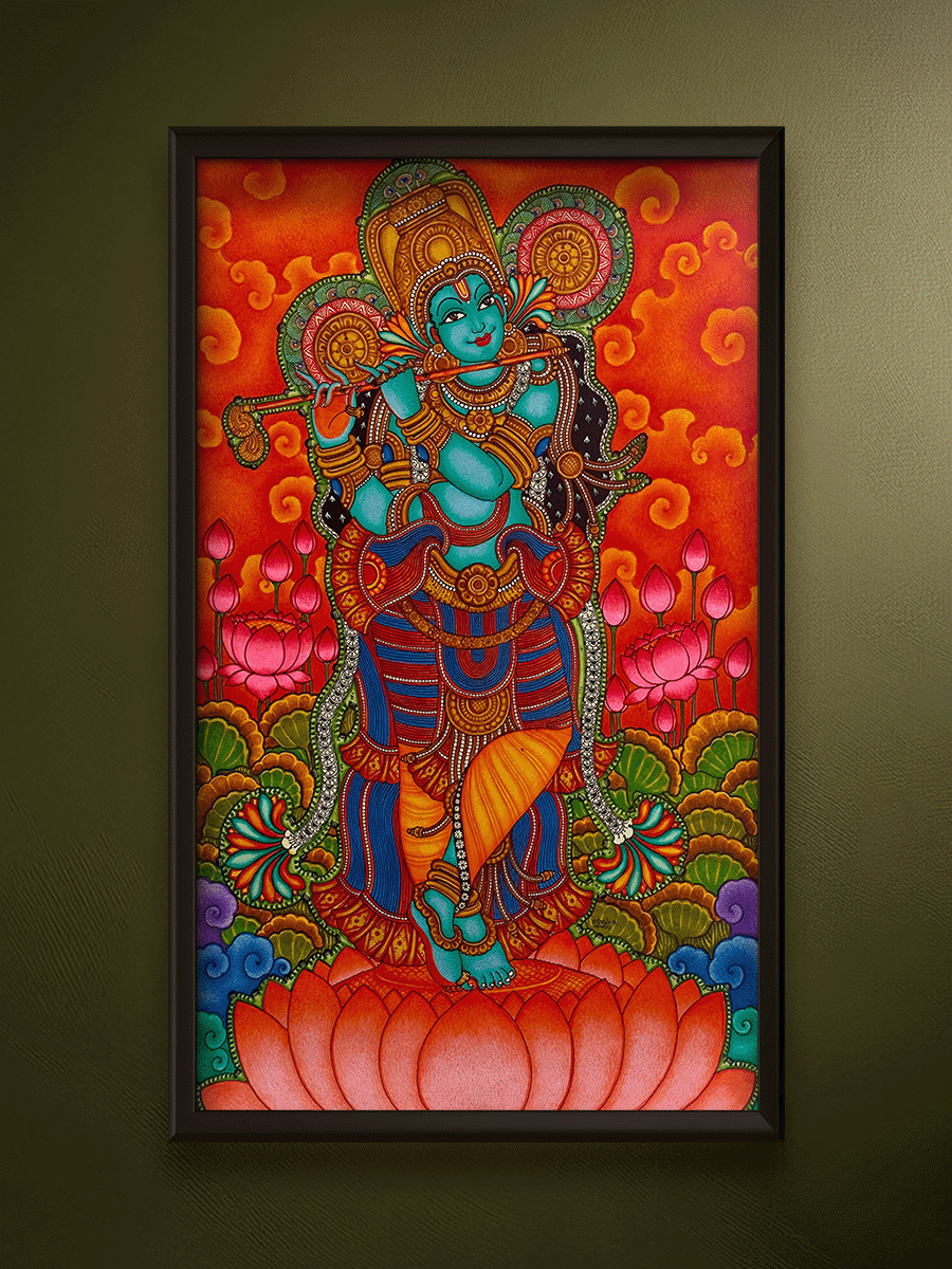 Shop The Divine Flautist: Lord Krishna in Kerala Mural by Adarsh