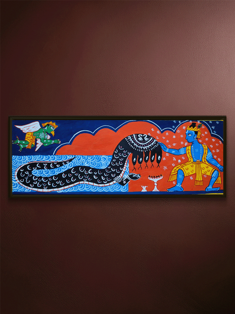 Shop The Divine Leela of Lord Krishna: Kaliya Mardan in Manuscript Painting by Sujit Das