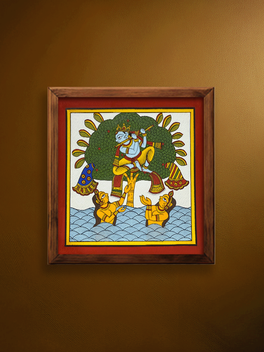 Shop The Divine Leelas of Lord Krishna: Vastraharan in Phad Painting by Kalyan Joshi