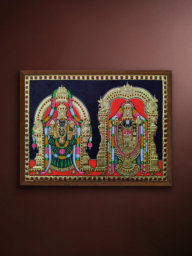 Shop The Divine Pair: Lord Venkateswara and Goddess Padmavati in Tanjore Art by Sanjay Tandekar