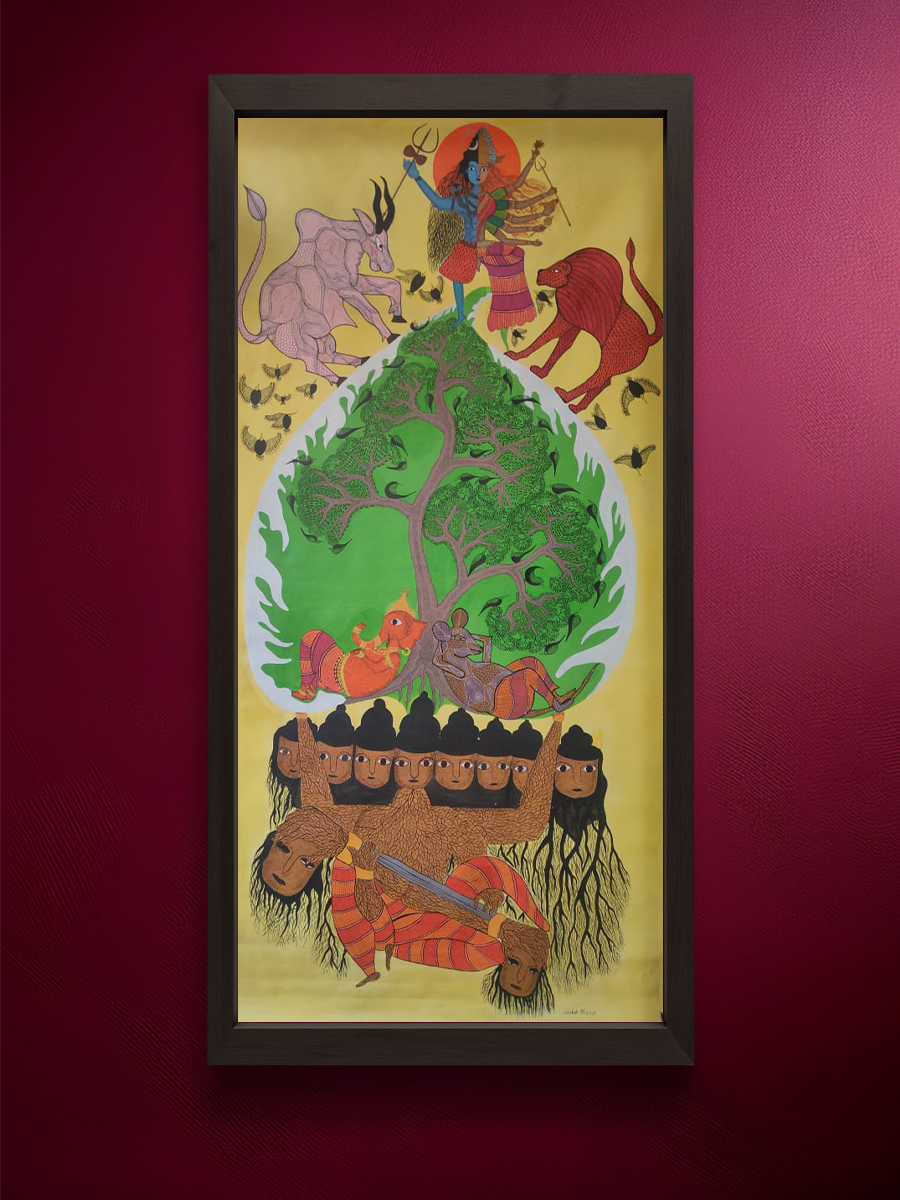 Shop The Divine Tree of Life: Lord Shiva and Goddess Parvati in Gond by Sandeep Dhurve