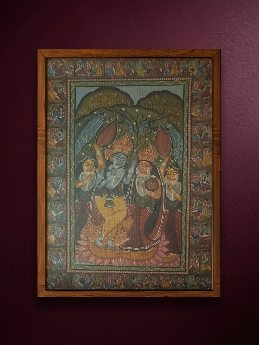 Shop The Divine Union: Radha and Lord Krishna with Gopis in Kalighat and Pattachitra Art by Sonali Chitrakar