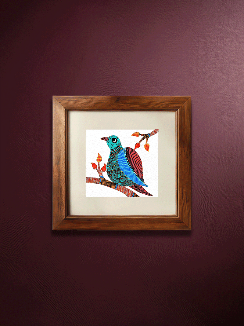 Shop The Evergreen Vibrance: Bird on a Tree in Gond by Kailash Pradhan