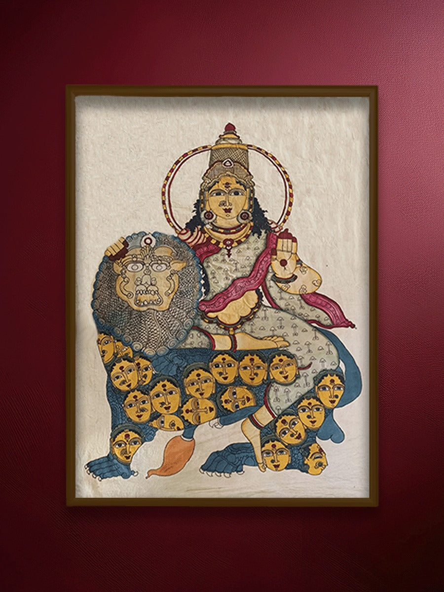 Shop The Fierce Goddess: Durga Simhavahini in Kalamkari by Kanukurthi Guna Sekhar Sai