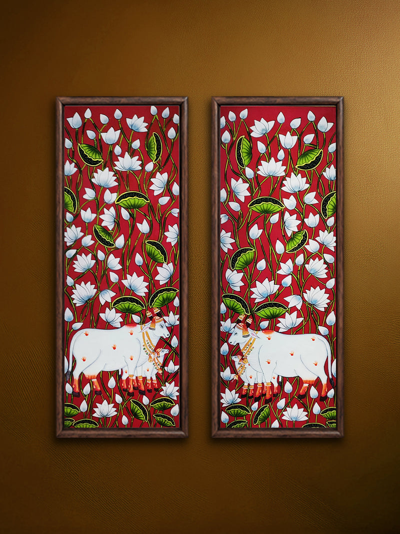 Shop The Graceful Bloom: Kamdhenu, Calves and the Blossming Lotuses in Pichwai by Dinesh Soni