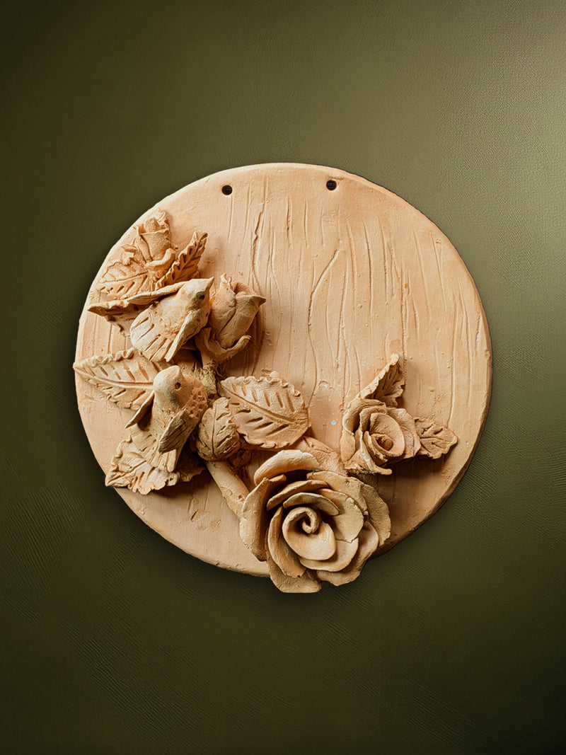 Shop The Graceful Perch: Birds Amidst Roses in Terracotta by Dolon Kundu