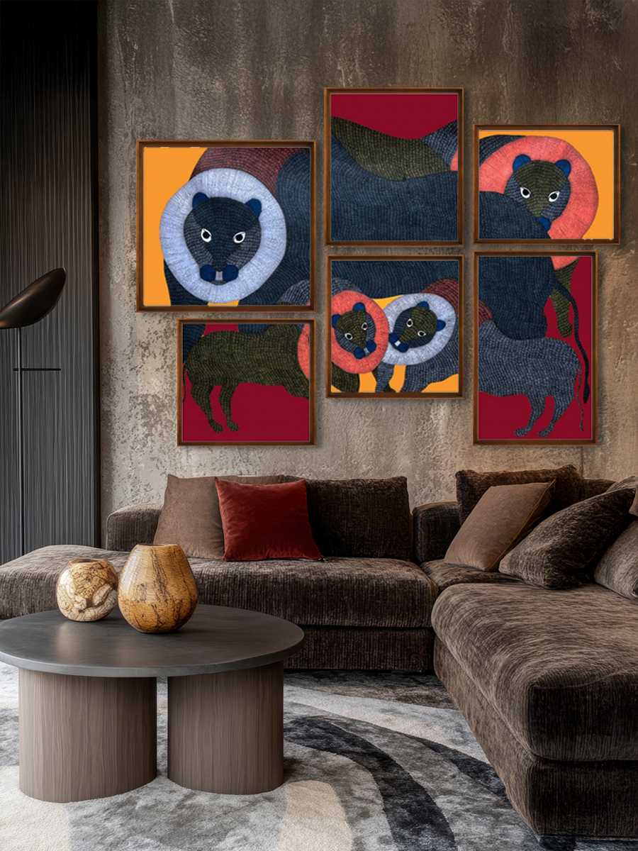 Shop The Lion's Pride: Majestic Cats in Gond by Gareeba Tekam