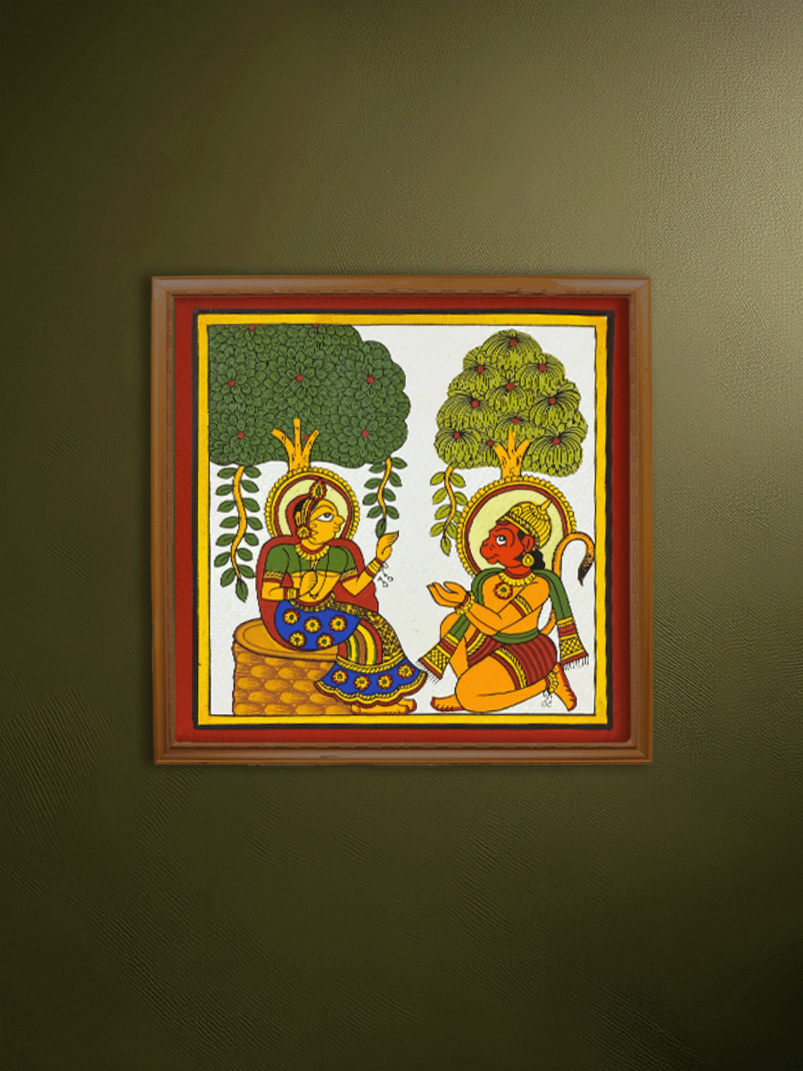 Shop The Messenger's Visit: Lord Hanuman and Sita in Phad Painting by Kalyan Joshi