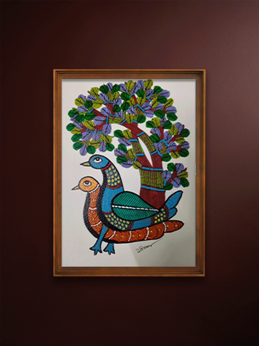 Shop The Nature's Abode: Pair of Birds under the Canopy in Gond by Choti Tekam