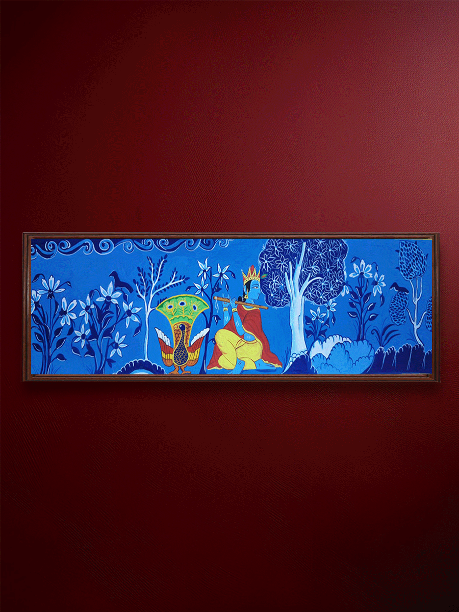 Shop The Nature's Splendour: Lord Krishna amidst Nature in Manuscript painting by Sujit Das