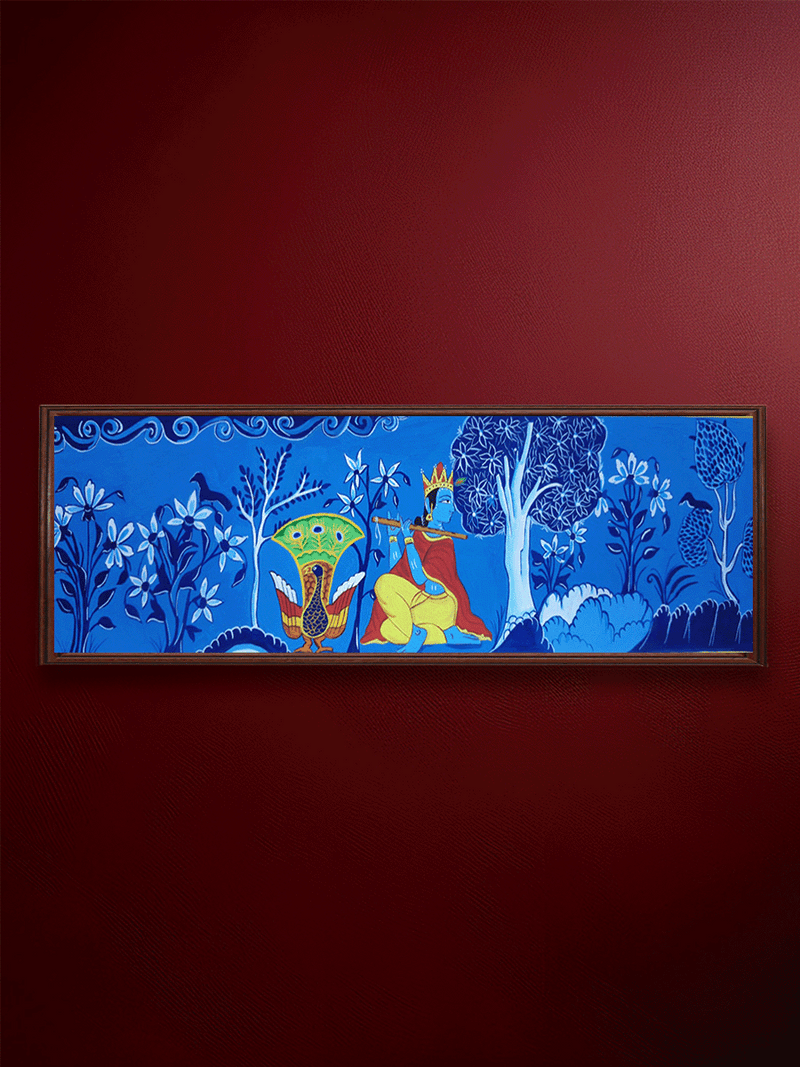 Shop The Nature's Splendour: Lord Krishna amidst Nature in Manuscript painting by Sujit Das