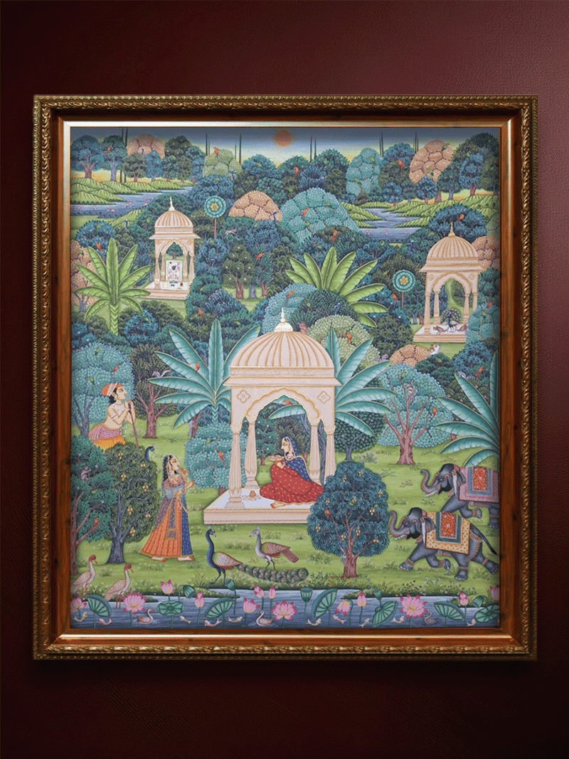 Shop The Royal Grove: Gopas, Gopis with Enchanting Flora and Flora in Pichwai by Shehzaad Ali Sherani