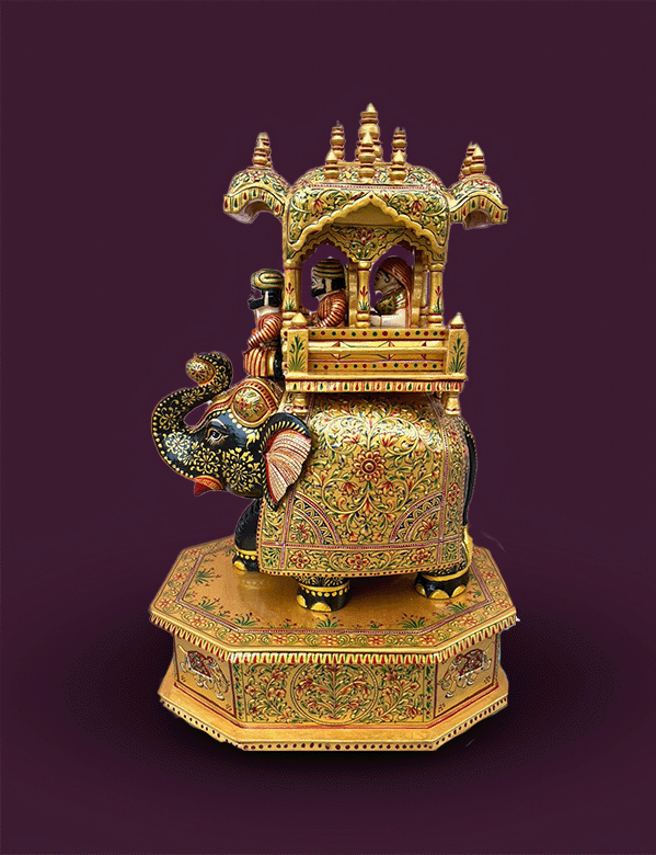 Shop The Royal Procession: King, Queen, and Elephant in Kadam Wood Carving by Om Prakash