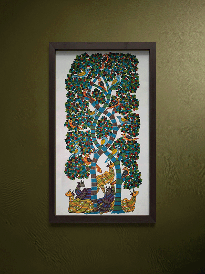 Shop The Thriving Life: Trees, Deer and Birds in Gond Painting by Choti Tekam