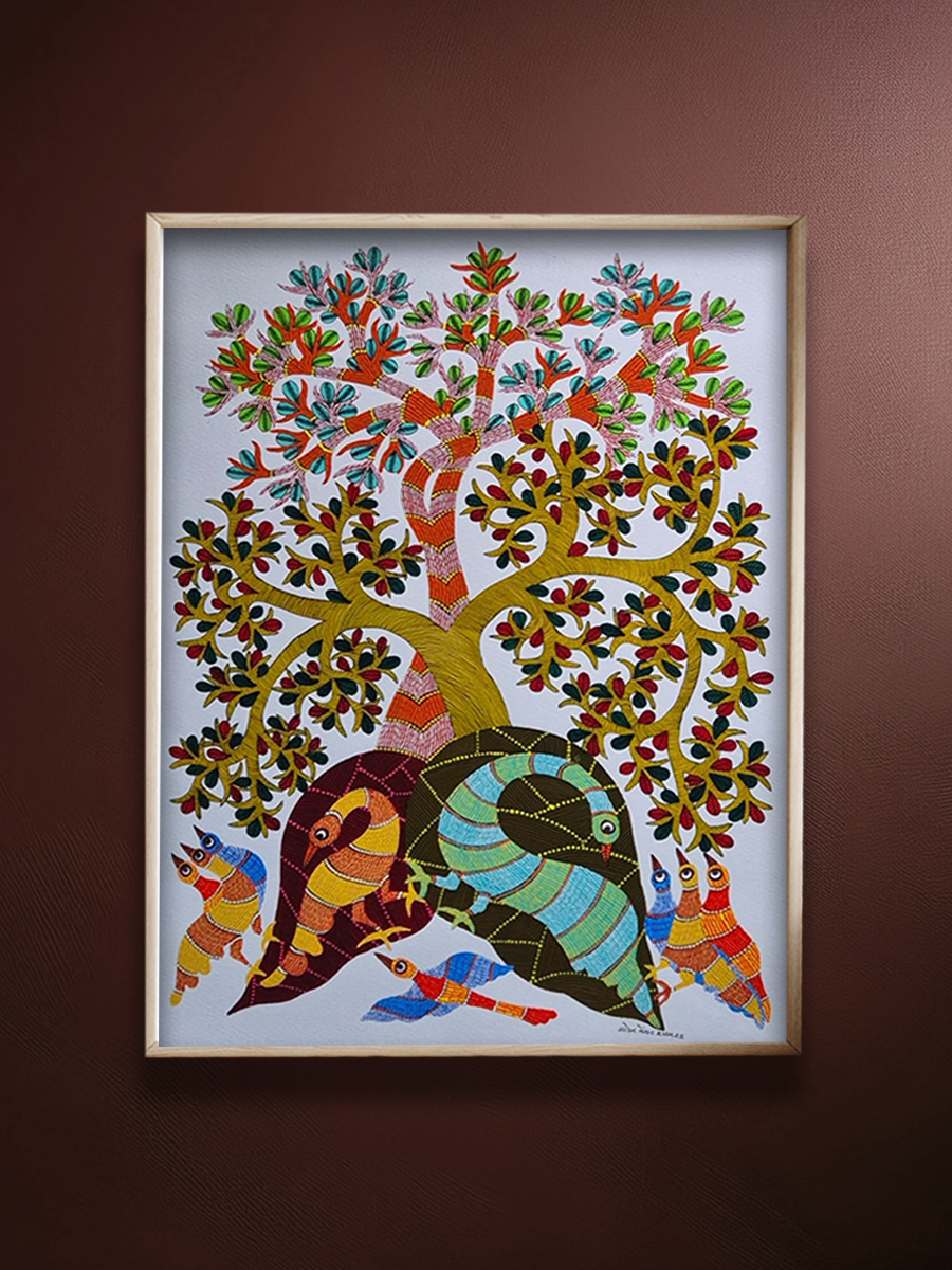 Shop The Tree of Life with Birds in  Gond by Saroj Venkat Shyam