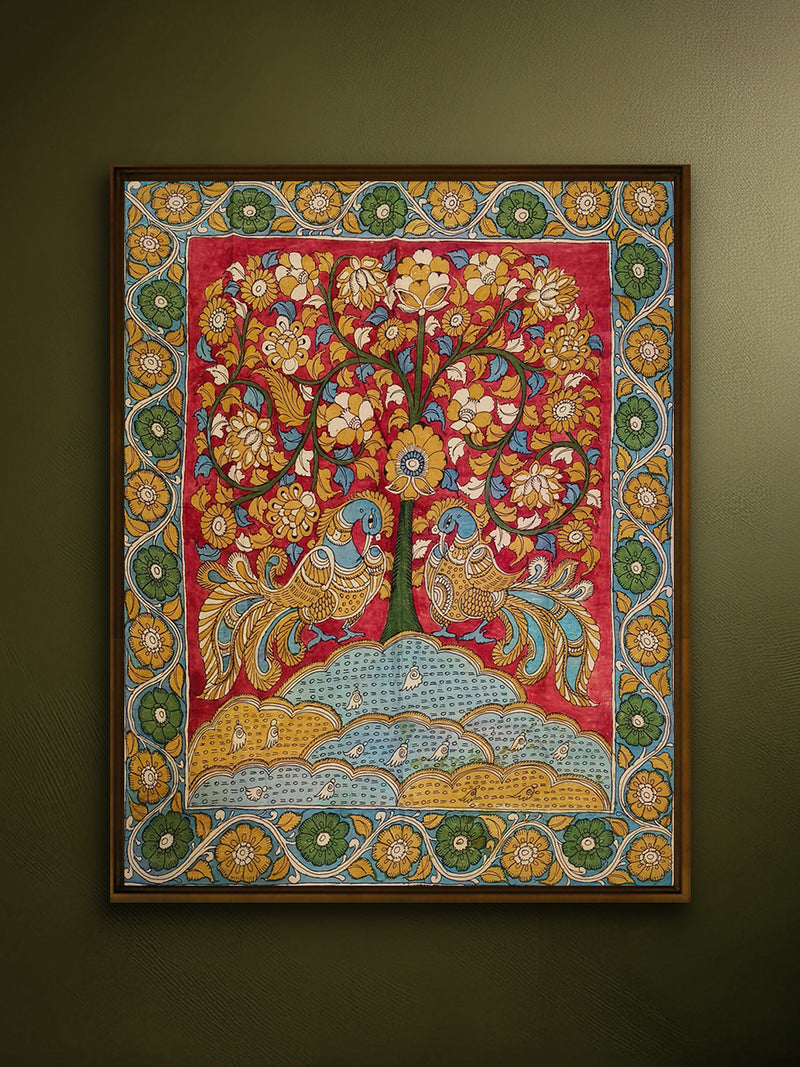 Shop The Tree of Life with Peacocks in Kalamkari by Mannasamudram Viswanath Reddy