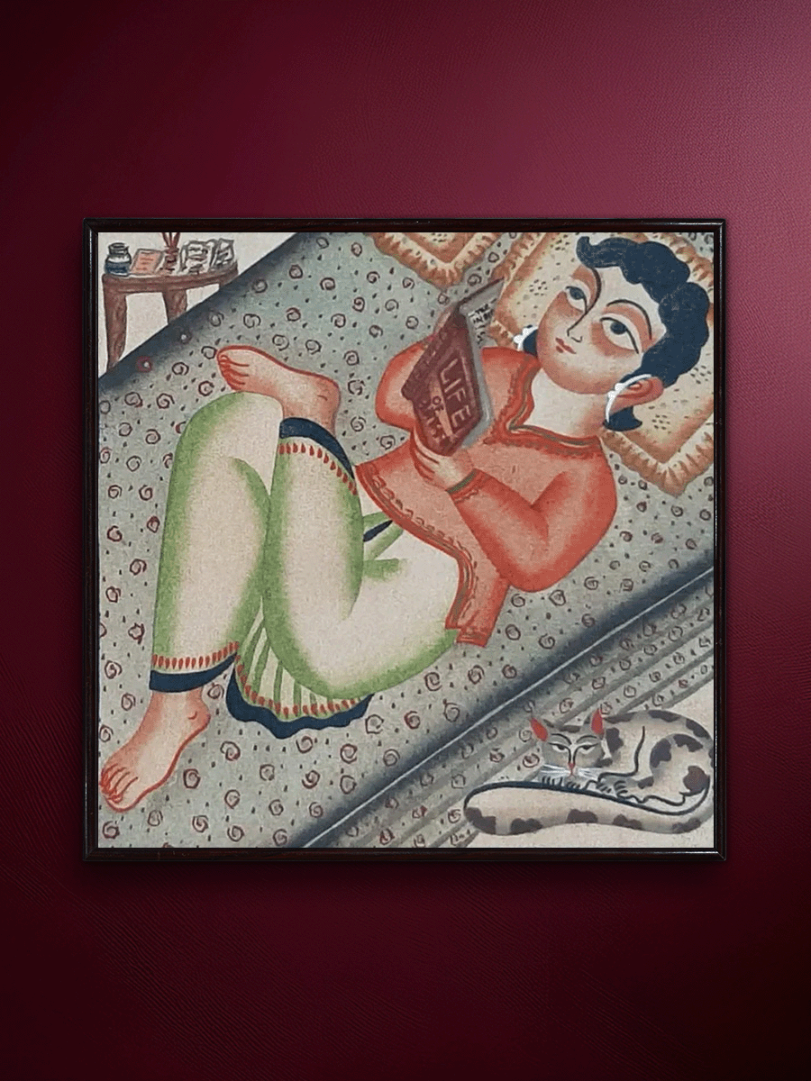 Shop The reader, Kalighat Art by Bapi Chitrakar