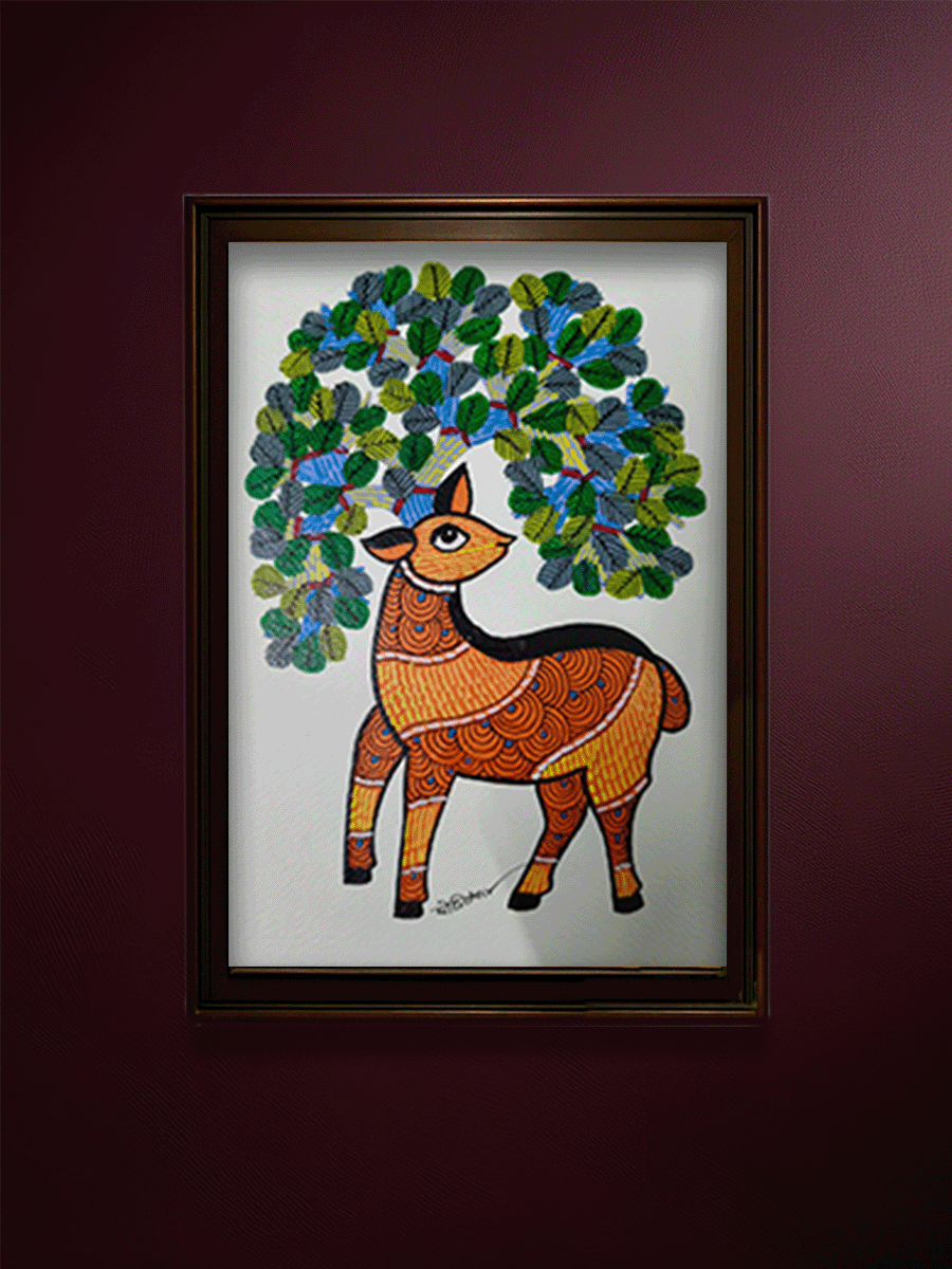 Shop Tree and the Deer in Gond by Choti Tekam