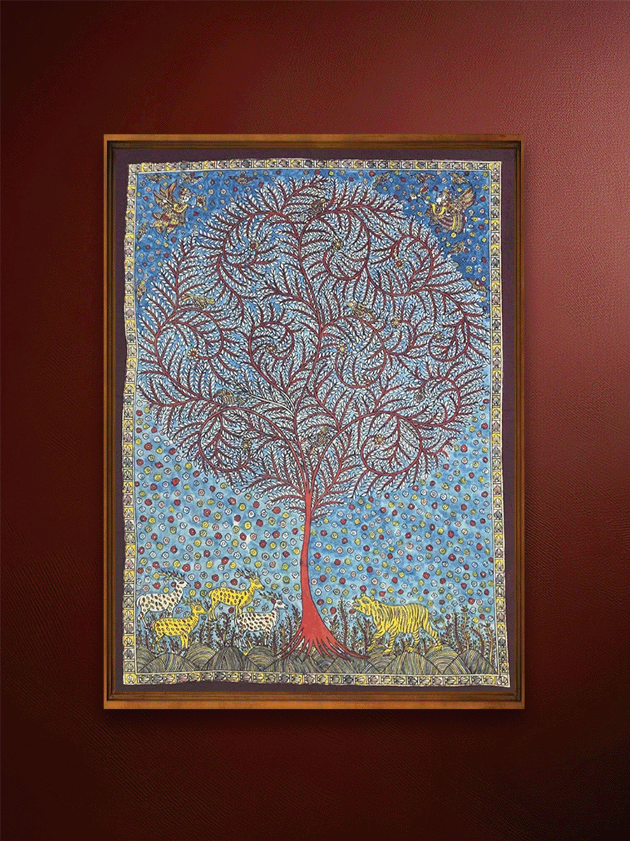 Shop Tree of Life Tiger and Deers in Mata Ni Pachedi by Vasant Manubhai Chittara
