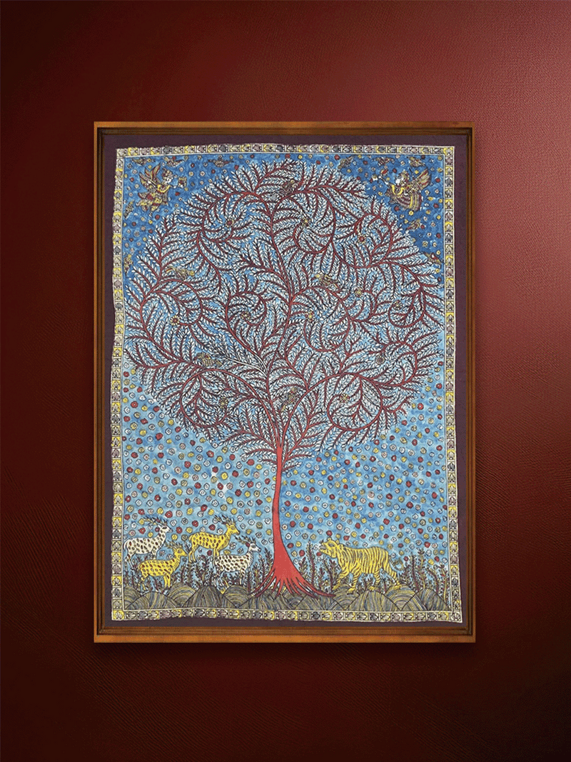 Shop Tree of Life Tiger and Deers in Mata Ni Pachedi by Vasant Manubhai Chittara