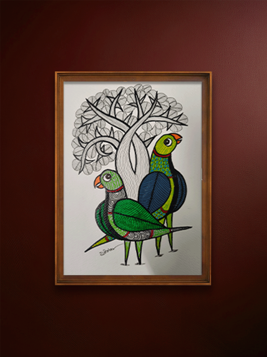 Shop Under the Canopy: Pair of Parrots in Gond Art by Choti Tekam