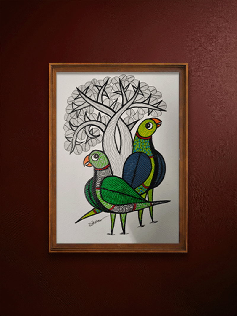 Shop Under the Canopy: Pair of Parrots in Gond Art by Choti Tekam