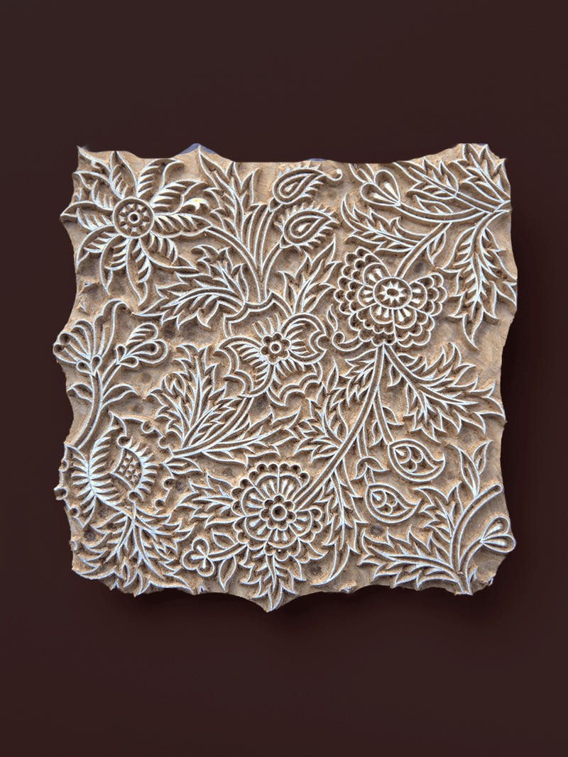 Shop Wilderness Bloom: Flowers and Leaves in Wooden Kalamkari Blocks by K. Gangadhar