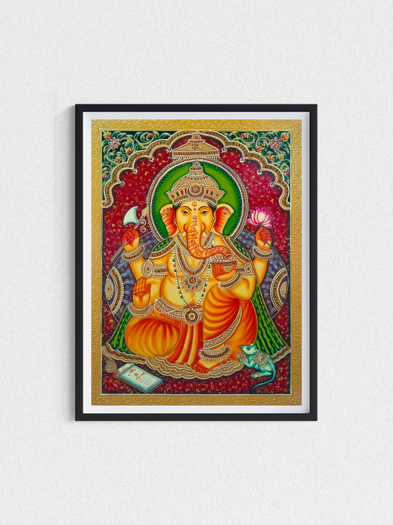 Pankaj Kumar's Opulent Ganesha: A Vivid Usta Miniature Masterpiece for sale