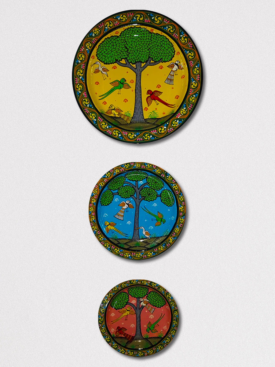 Set of 3 Nature Pattachitra Wall Plates for Sale