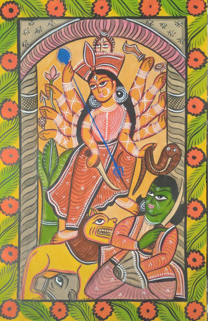 buy Mahishasura Vadh: An Iconic Tale Unfolds on Paper Bengal Pattachitra by Manoranjan Chitrakar