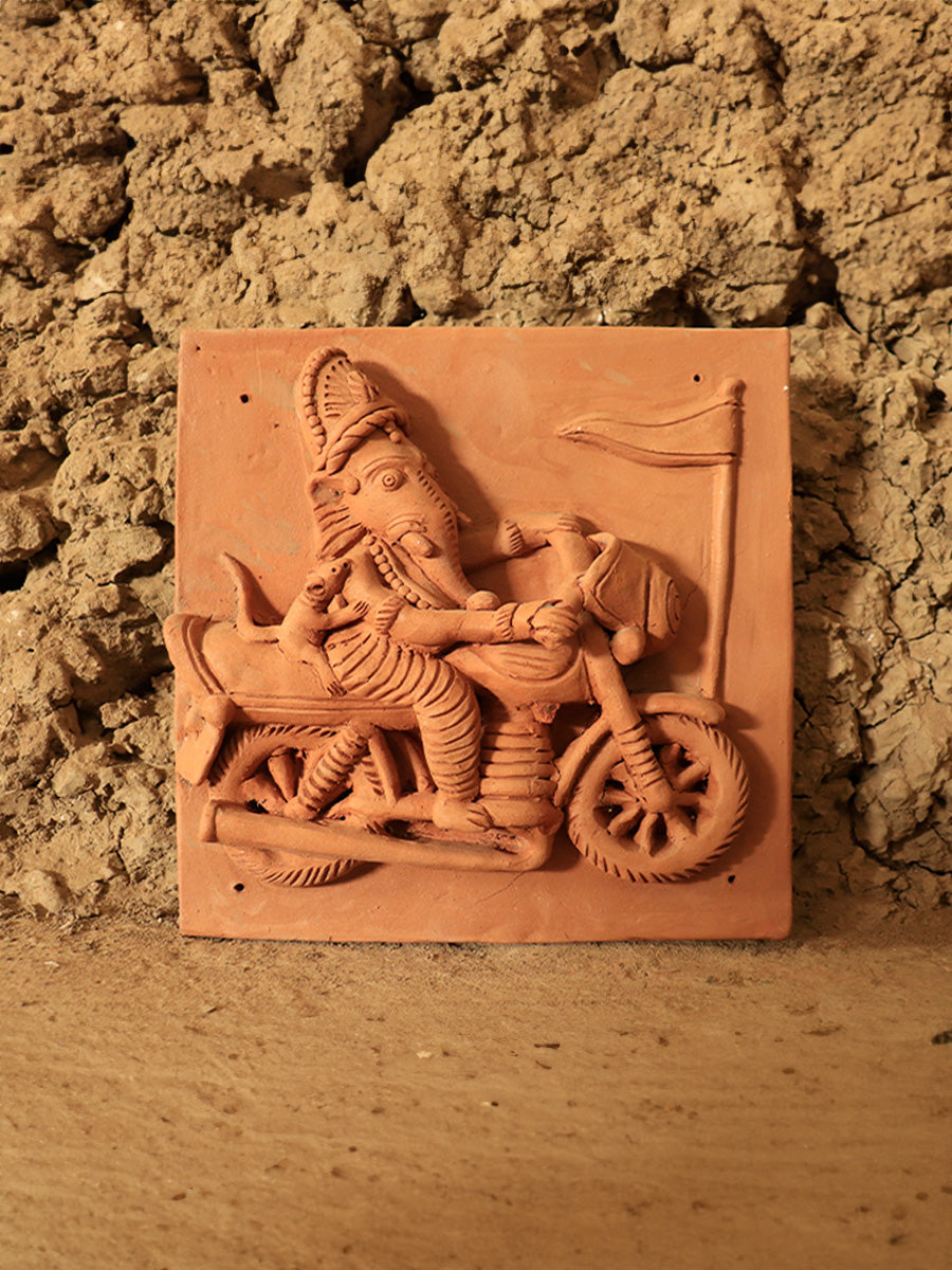 Lord Ganesha depicted with his rat: Terracotta by Dinesh Molela