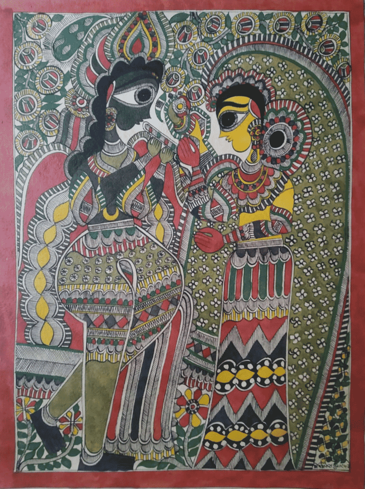 Radha Krishna in Madhubani by Naina Creation Thumbnail
