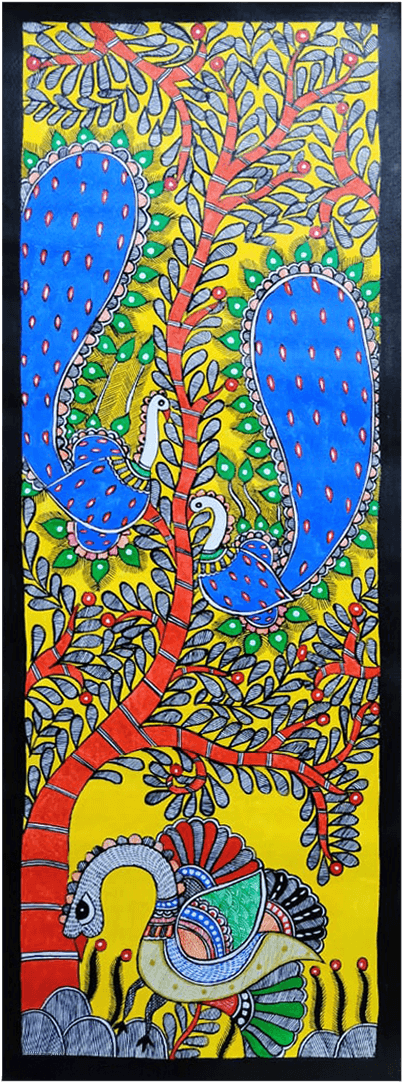 Vibrant tree with birds around: Madhubani by Vibhuti Nath