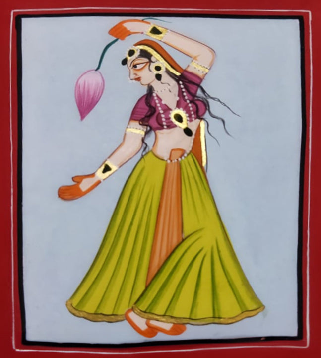 Shop Divine Reverence: The Gopi's Graceful and Enchanting Portrait Basohli Painting 