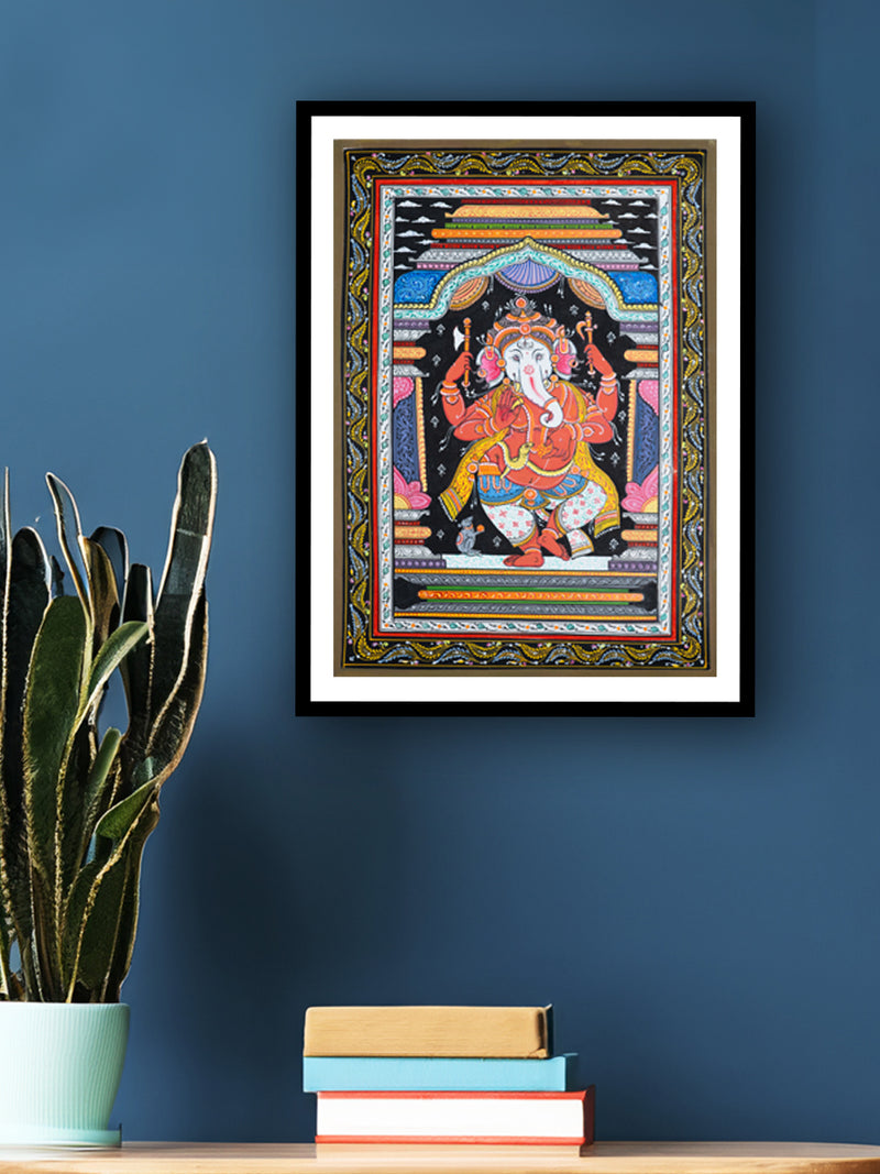 Purchase The Colorful Dancing Ganesha Pattachitra on a Wooden Plate  