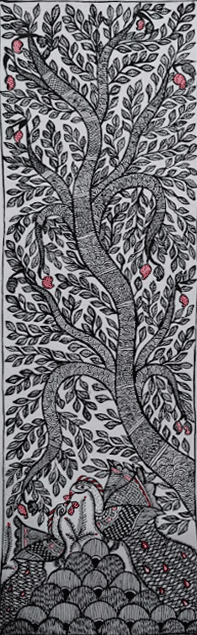 Majestic Tree and Peacocks in Madhubani by Ambika Devi Thumbnail