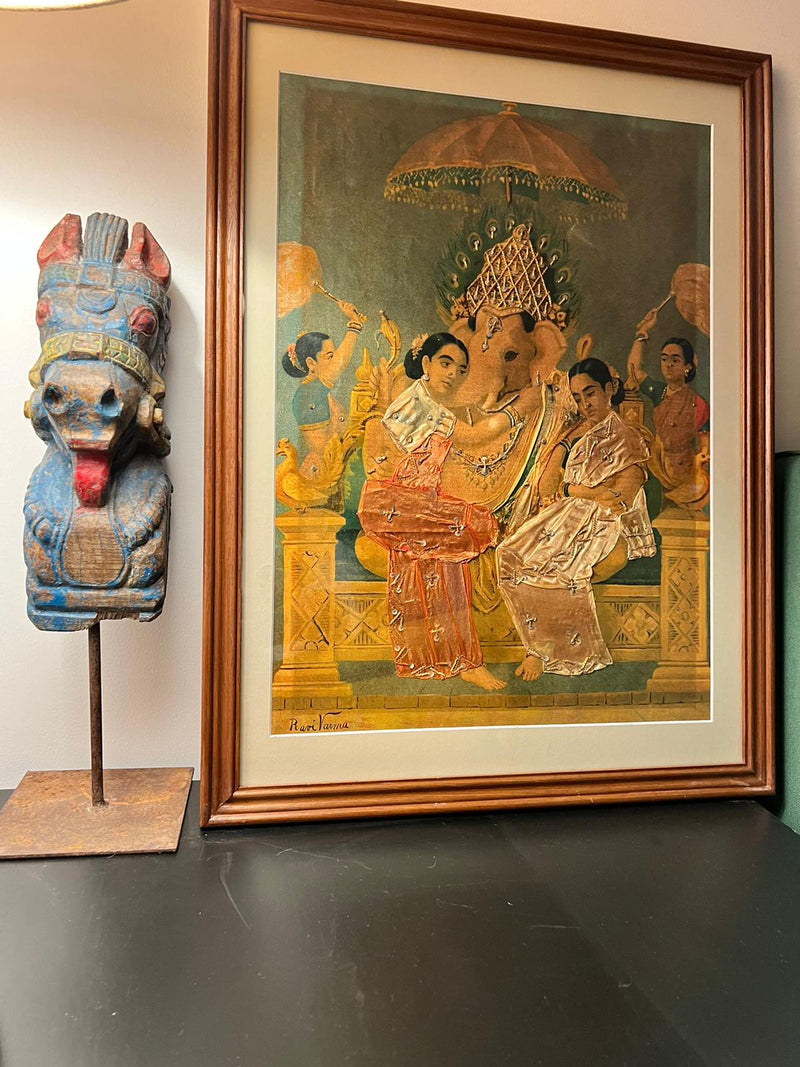 Ganesha with Riddhi-Siddhi Oleograph by Raja Ravi Varma (Embellished)