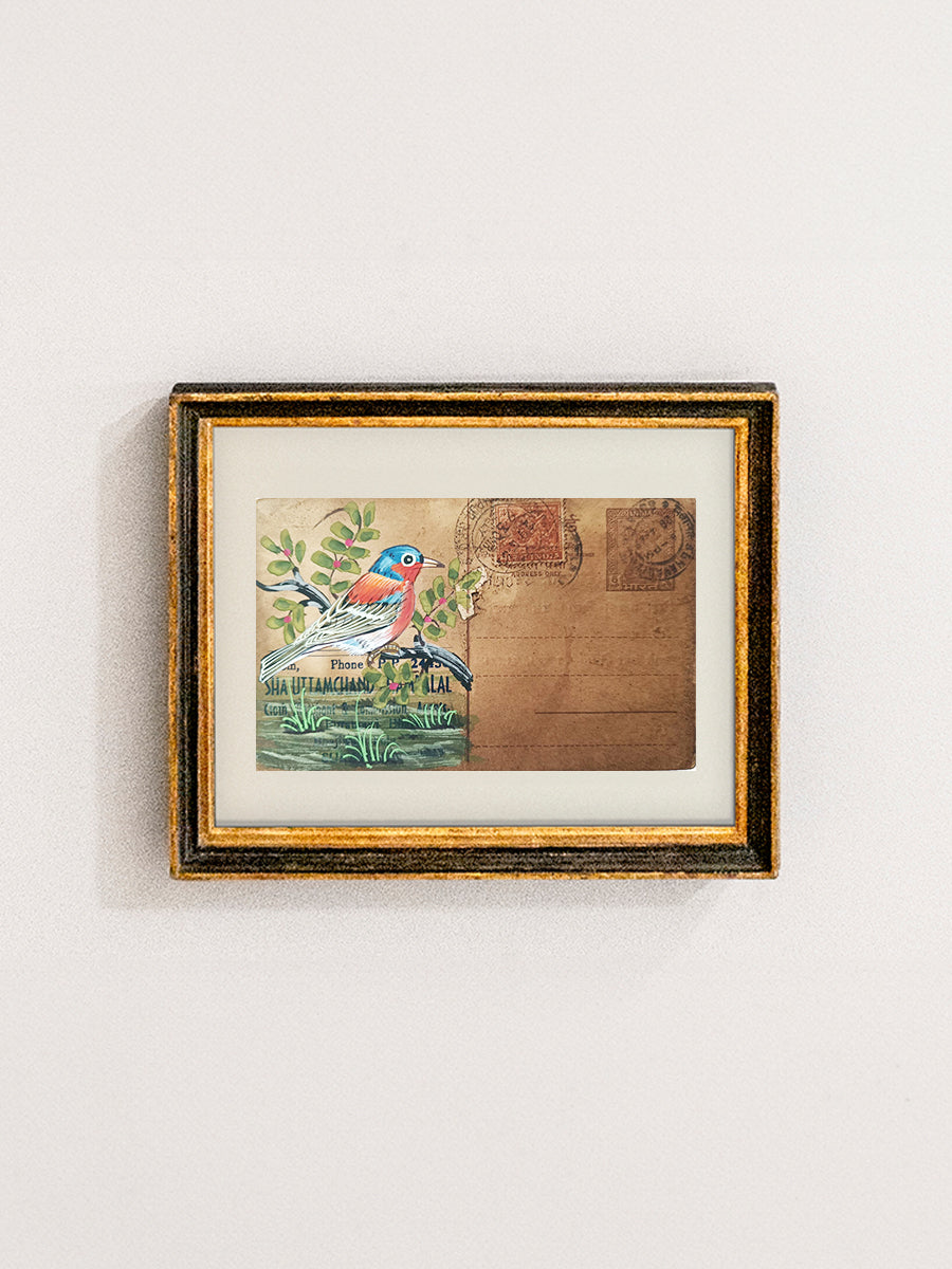 Wetland Serenade: A Sparrow's Solitude Miniature Painting by Mohan Prajapati for sale