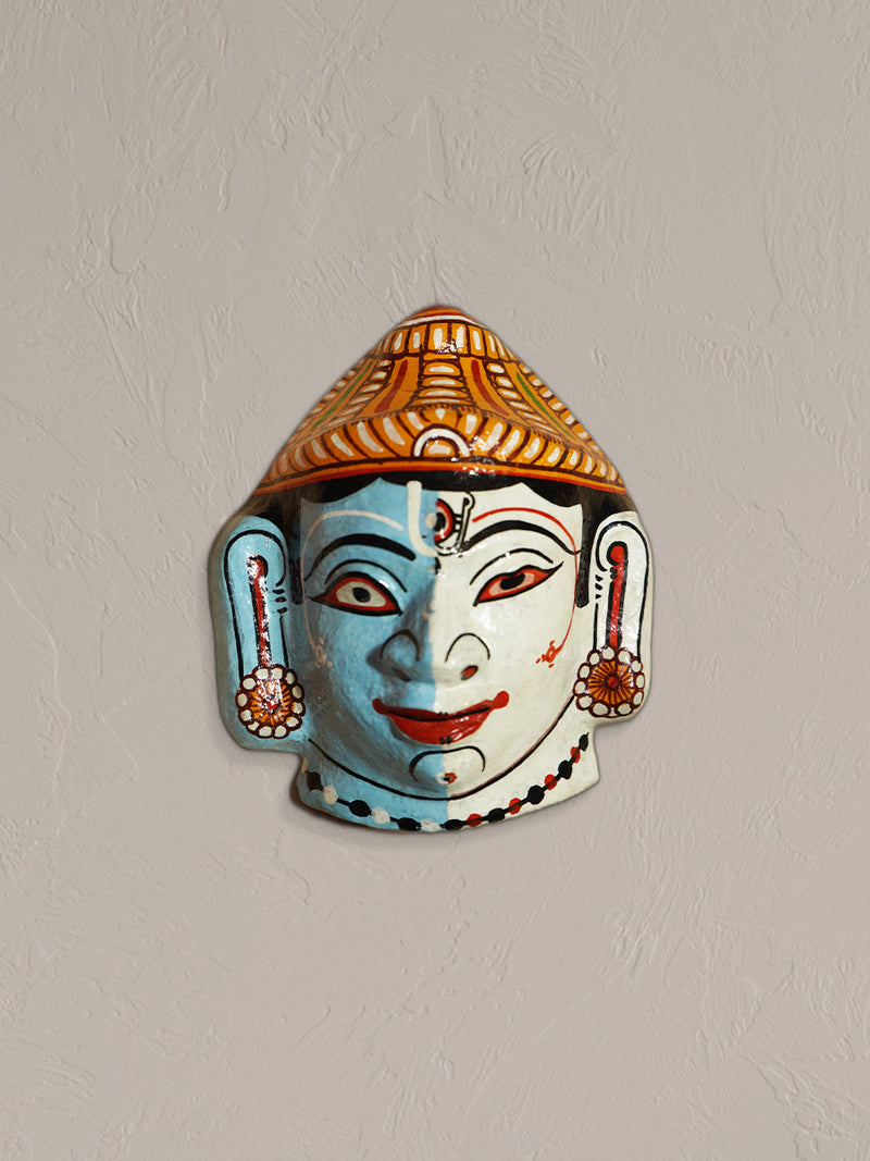 Buy Celestial Harmony: The Ethereal Ardh-Nareshwar Shiva's Face Paper Mache by Keshab Maharana