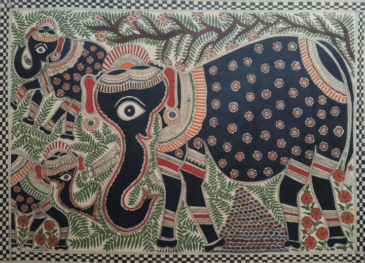 Elephant and the calf in Madhubani by Naina Creation Thumbnail