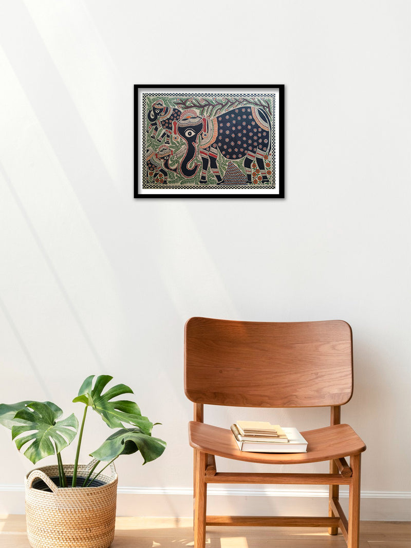 Elephant and the calf in Madhubani by Naina Creation
