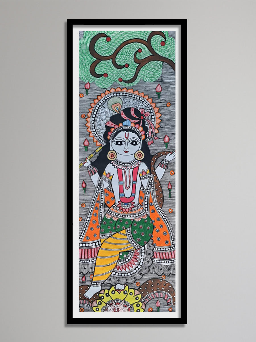 Representation of Lord Krishna with his flute: Madhubani by Vibhuti Nath