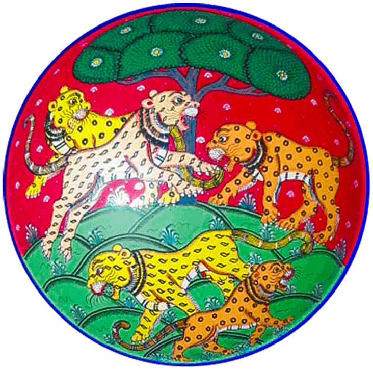 Order Online Tiger Pattachitra Wooden Wall Plates
