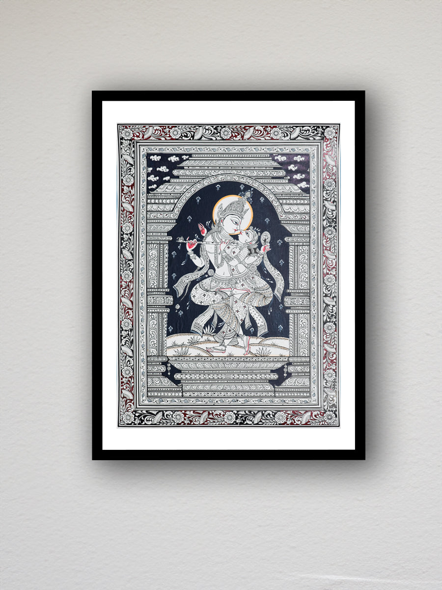 Dance of Love: Immersive Radha Krishna Rasleela Pattachitra on a canvas by Apindra Swain for sale