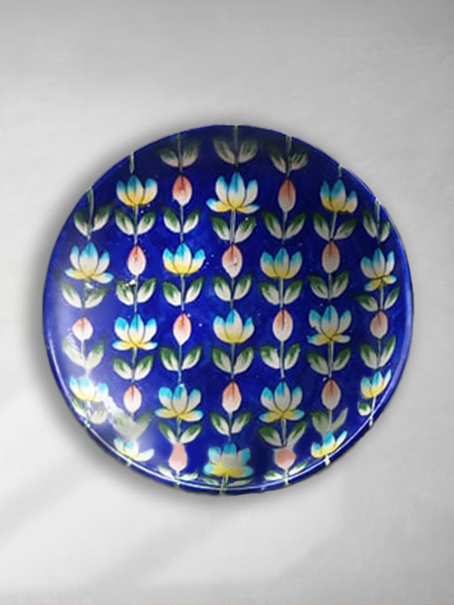 Buy Lotus Florals in Blue Pottery Plates by Vikram Singh Kharol